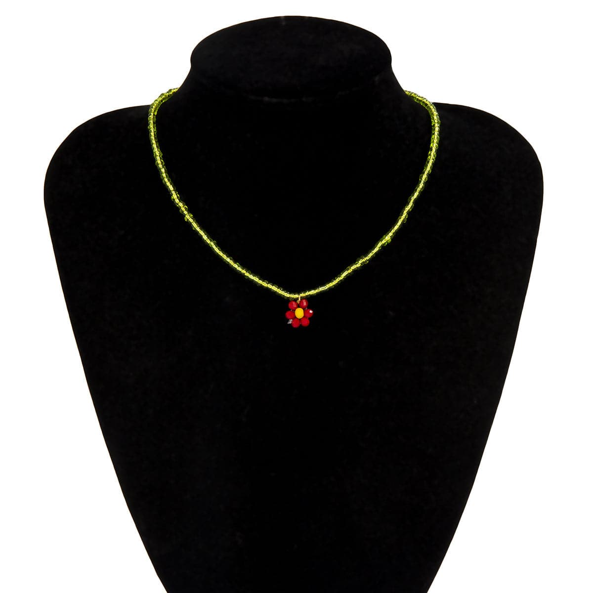 Green Acrylic and Howlite Beaded Flower Necklace, pendant necklace for women, vintage-inspired design, lifestyle look