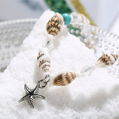 Blue & Silver-Plated Shell & Starfish Charm Anklet