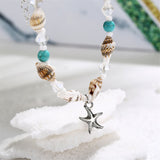 Blue & Silver-Plated Shell & Starfish Charm Anklet
