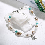 Blue & Silver-Plated Shell & Starfish Charm Anklet