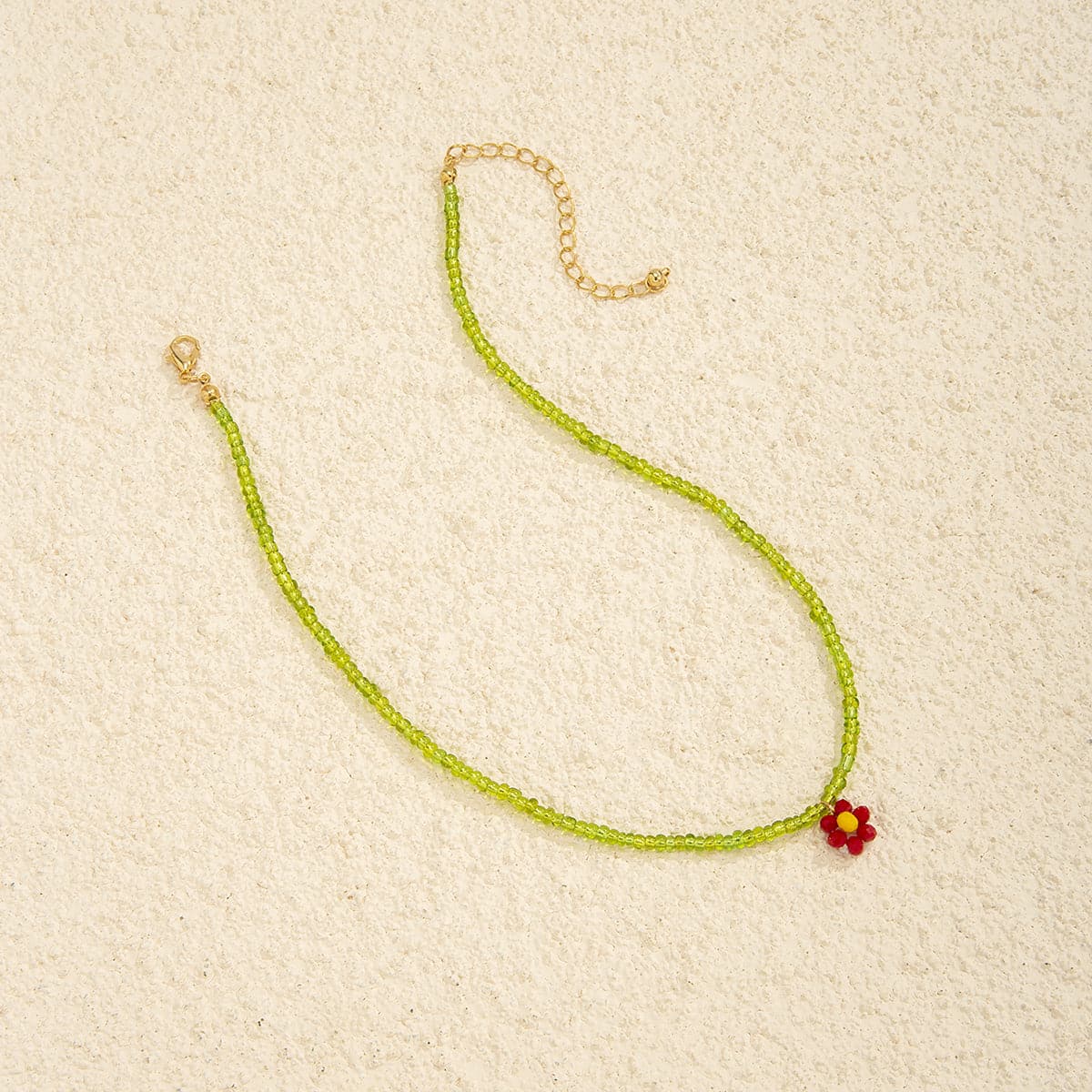 Green Acrylic and Howlite Beaded Flower Necklace, pendant necklace for women, vintage-inspired design, styled look