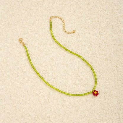 Green Acrylic and Howlite Beaded Flower Necklace, pendant necklace for women, vintage-inspired design, styled look