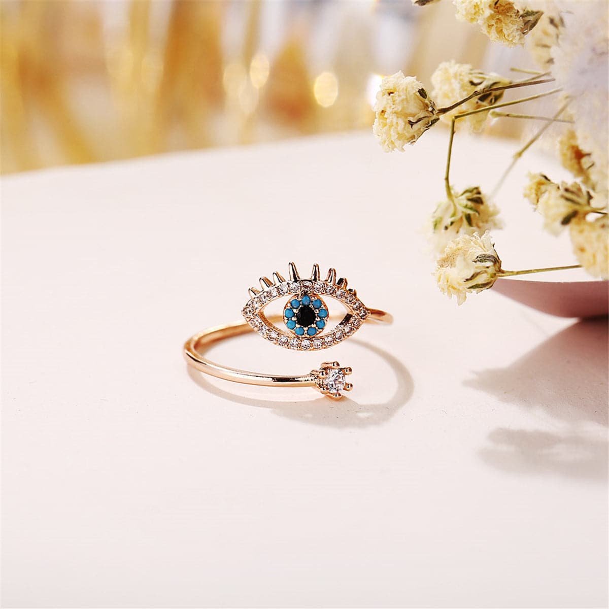 Cubic Zirconia & Resin 18K Gold-Plated Evil Eye Bypass Ring
