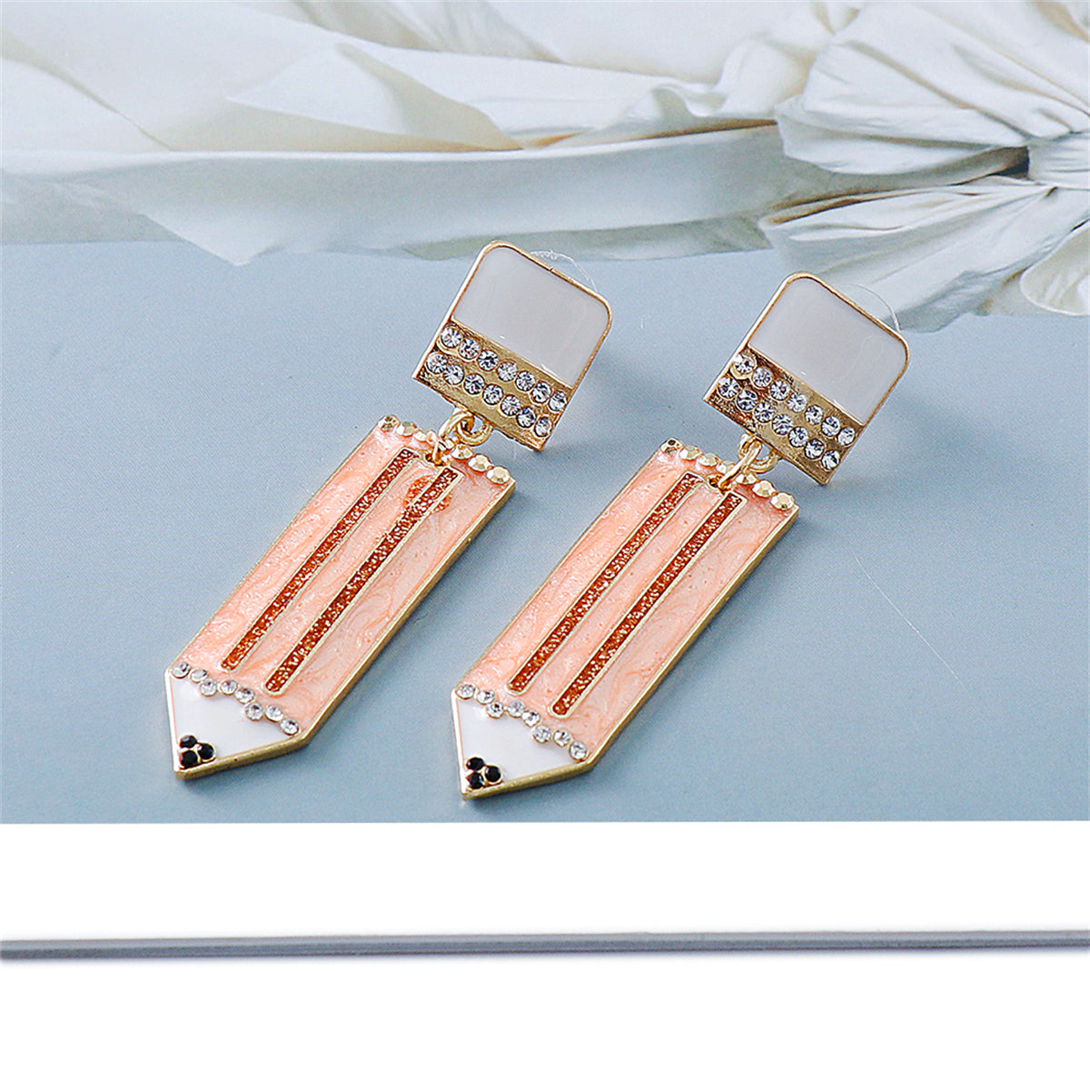 Cubic Zirconia & Enamel 18K Gold-Plated Pencil Drop Earrings