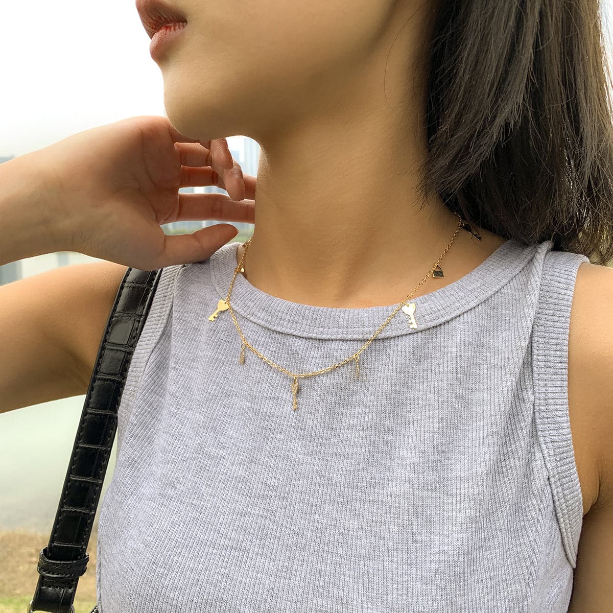 18K Gold-Plated Key Lock Station Choker Necklace
