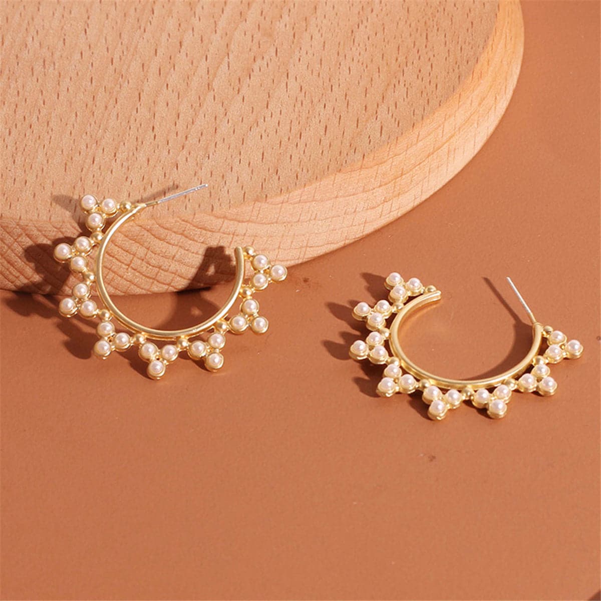 Pearl & 18K Gold-Plated Pointed Huggie Earrings