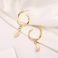 Shell & Goldtone Hammered Hoop Drop Earrings