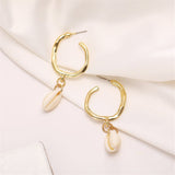 Shell & Goldtone Hammered Hoop Drop Earrings