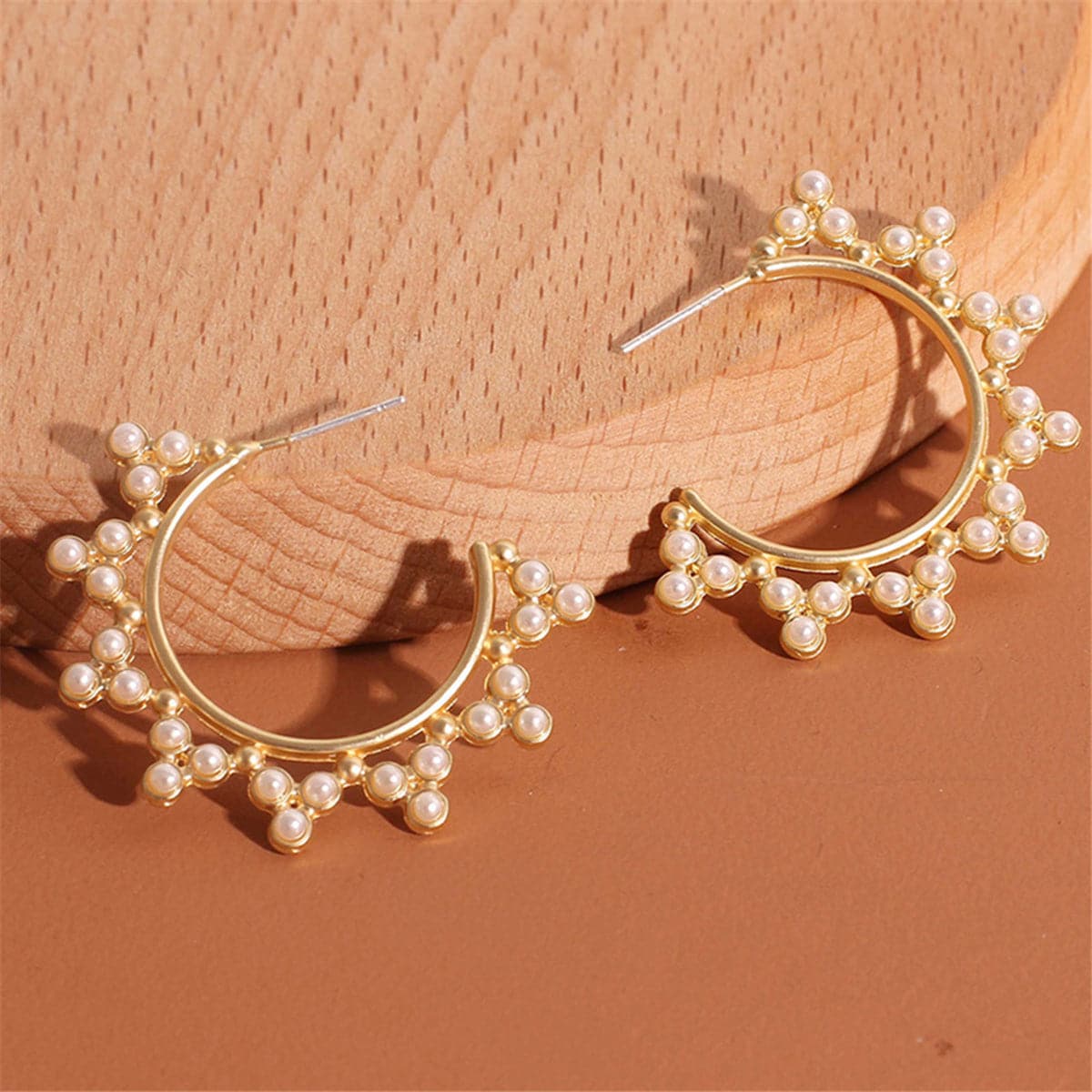 Pearl & 18K Gold-Plated Pointed Huggie Earrings