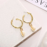 Shell & Goldtone Hammered Hoop Drop Earrings
