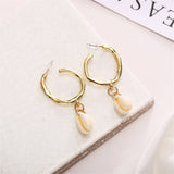 Shell & Goldtone Hammered Hoop Drop Earrings