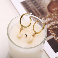 Shell & Goldtone Hammered Hoop Drop Earrings