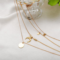 Goldtone Moon Pendant Layer Necklace