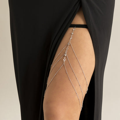 Cubic Zirconia and Silver-Plated Chevron Layered Leg Chain, silver pendant necklace for women, front view