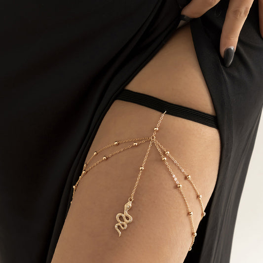 18K Gold-Plated Snake Layered Leg Chain, gold pendant necklace for women, botanical inspired, front view