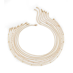 Beautiful 18K gold-plated bead chain necklace set showcasing multiple strands, ideal for a chic and sophisticated style.