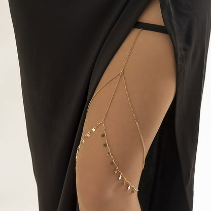 Nylon and 18K Gold-Plated Star Layered Leg Chain, gold pendant necklace for women, dainty minimalist design, detail close-up