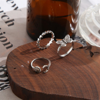 Silver-Plated Celestial Bypass Ring Set, jewelry gift sets for women, dainty minimalist design, lifestyle look