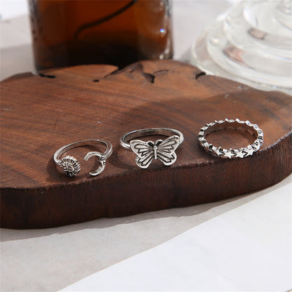 Silver-Plated Celestial Bypass Ring Set, jewelry gift sets for women, dainty minimalist design, styled look