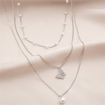 Cubic Zirconia and Pearl Silver-Plated Butterfly Necklace Set, jewelry gift sets for women, elegant gift for her, styled look