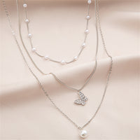 Cubic Zirconia & Pearl Butterfly Necklace Set