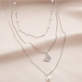 Cubic Zirconia & Pearl Butterfly Necklace Set