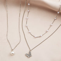 Cubic Zirconia & Pearl Butterfly Necklace Set