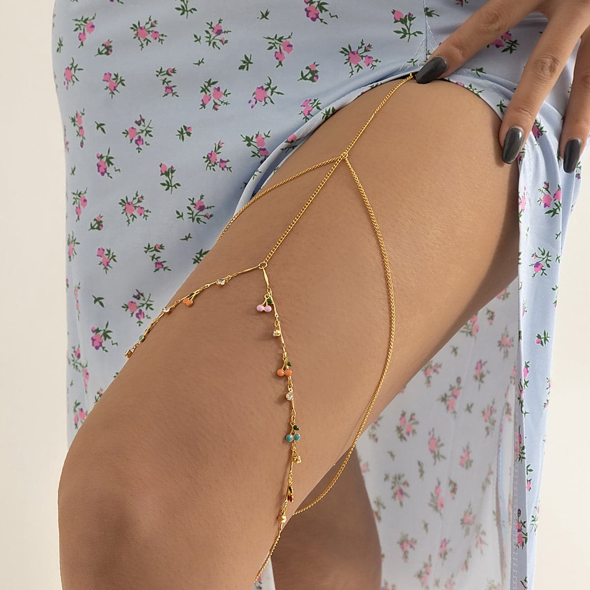 Cubic Zirconia & Nylon 18K Gold-Plated Cherry Layered Leg Chain