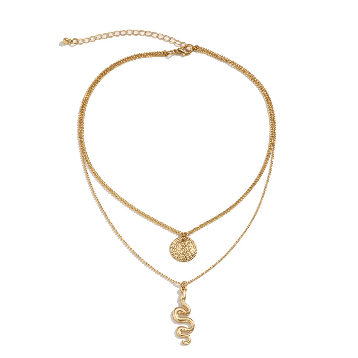 18K Gold-Plated Snake Circle Layered Pendant Necklace, gold pendant necklace for women, everyday style, styled look
