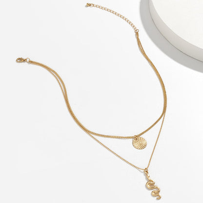 18K Gold-Plated Snake Circle Layered Pendant Necklace