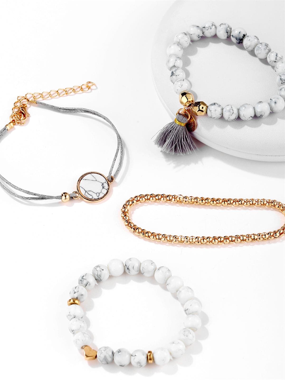 White Turquoise & 18K Gold-Plated Tassel-Accent Bracelet Set