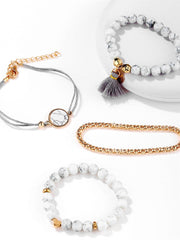 White Turquoise & 18K Gold-Plated Tassel-Accent Bracelet Set
