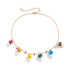 Resin & 18K Gold-Plated Multicolor Mushroom Station Necklace