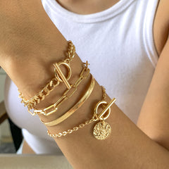 18K Gold-Plated Chain Adjustable Bracelet Set