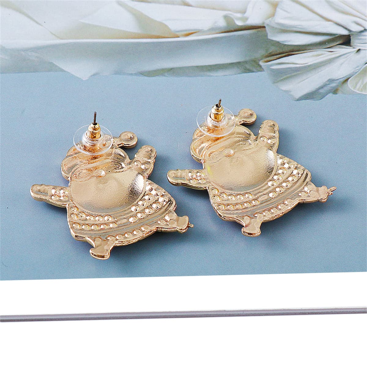 Multicolor Cubic Zirconia & Enamel 18K Gold-Plated Santa Stud Earrings
