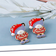 Cubic Zirconia & Enamel 18K Gold-Plated Santa Hat Bear Stud Earrings
