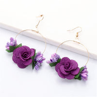 Purple Lace & Goldtone Rose Drop Earrings