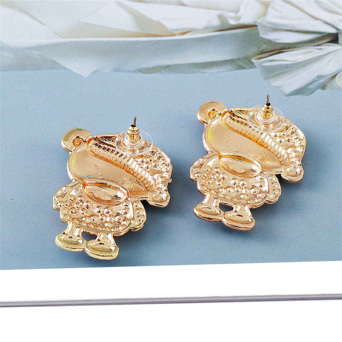 Cubic Zirconia & Enamel 18K Gold-Plated Santa Hat Bear Stud Earrings