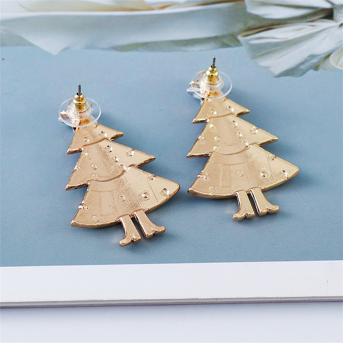 Crystal & Cubic Zirconia Enamel 18K Gold-Plated Scarf Tree Stud Earrings