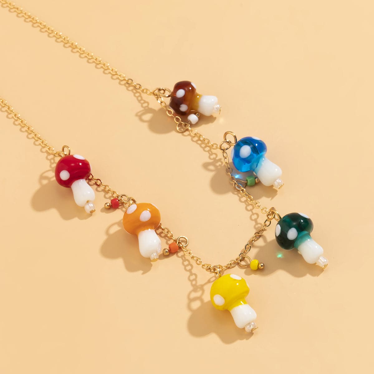 Resin & 18K Gold-Plated Multicolor Mushroom Station Necklace