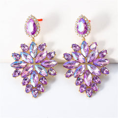 Purple Crystal & Cubic Zirconia Marquise-Cut Drop Earrings