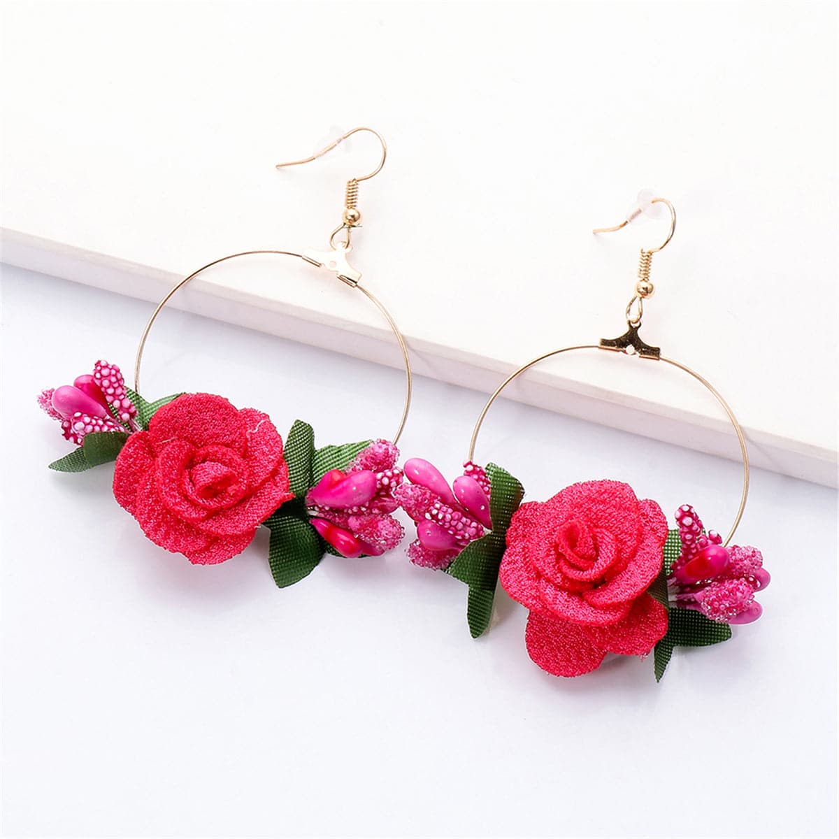Red Lace & 18K Gold-Plated Rose Drop Earrings