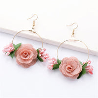 Pink Lace & Goldtone Rose Drop Earrings