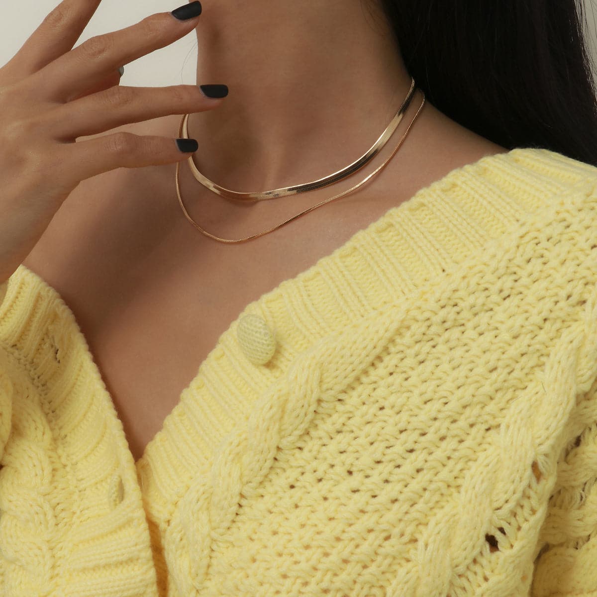 18K Gold-Plated Herringbone Double Layered Choker Necklace, gold pendant necklace for women, lifestyle look