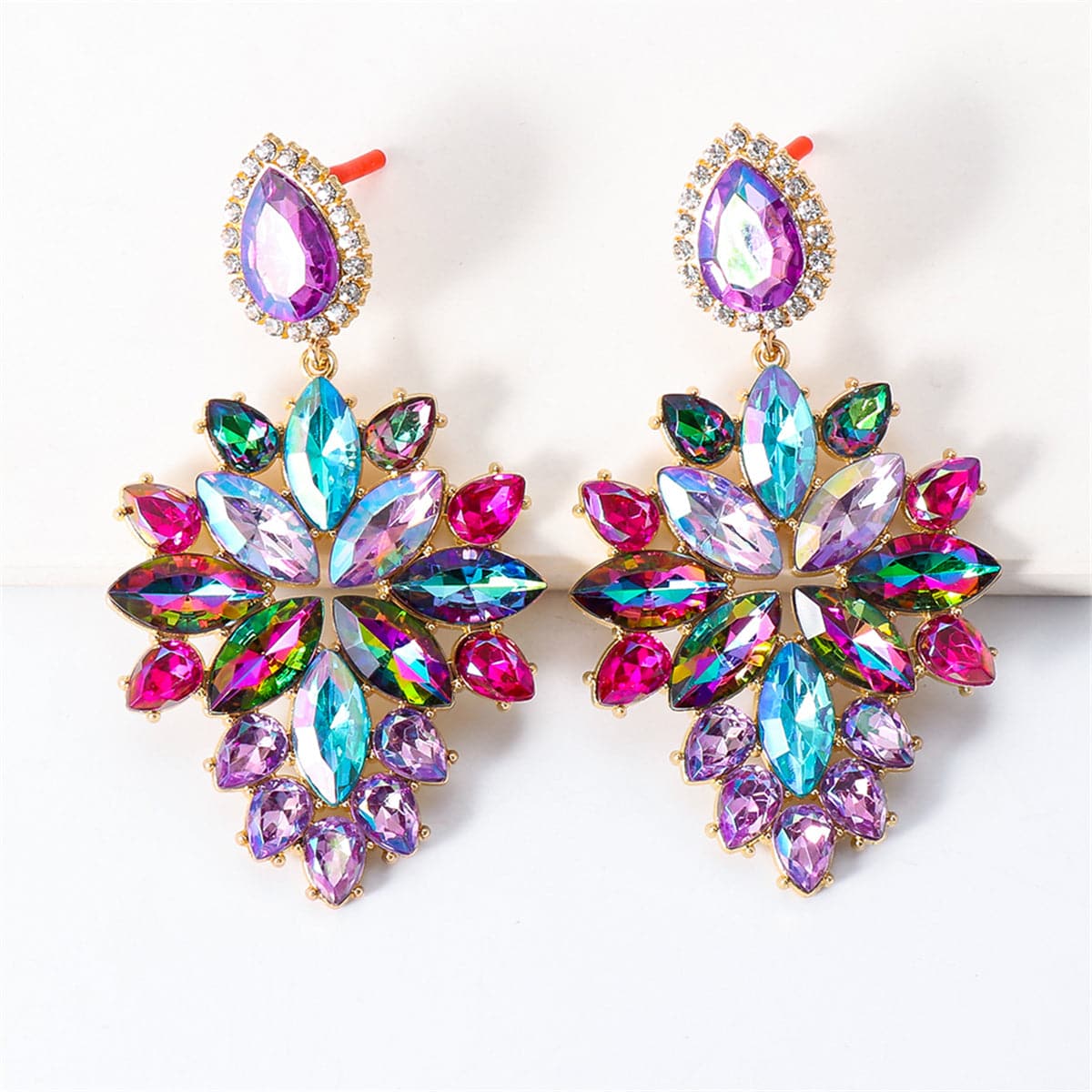 Pink & Blue Crystal Cubic Zirconia Marquise-Cut Drop Earrings