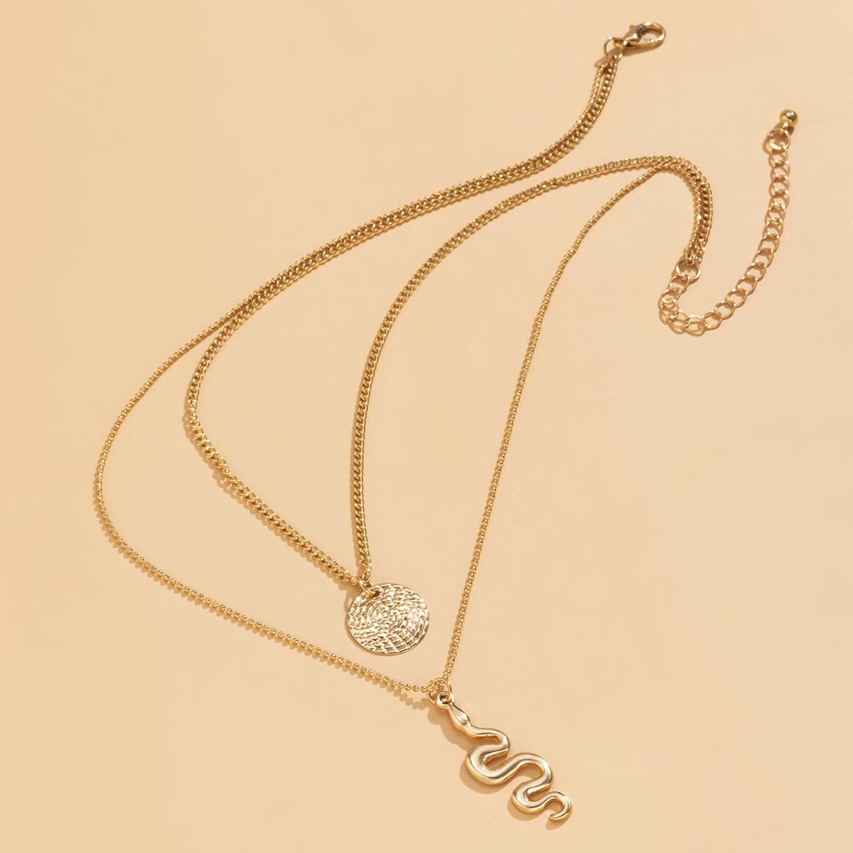 18K Gold-Plated Snake Circle Layered Pendant Necklace