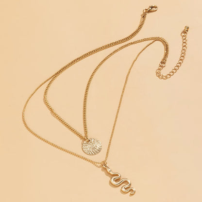 18K Gold-Plated Snake Circle Layered Pendant Necklace