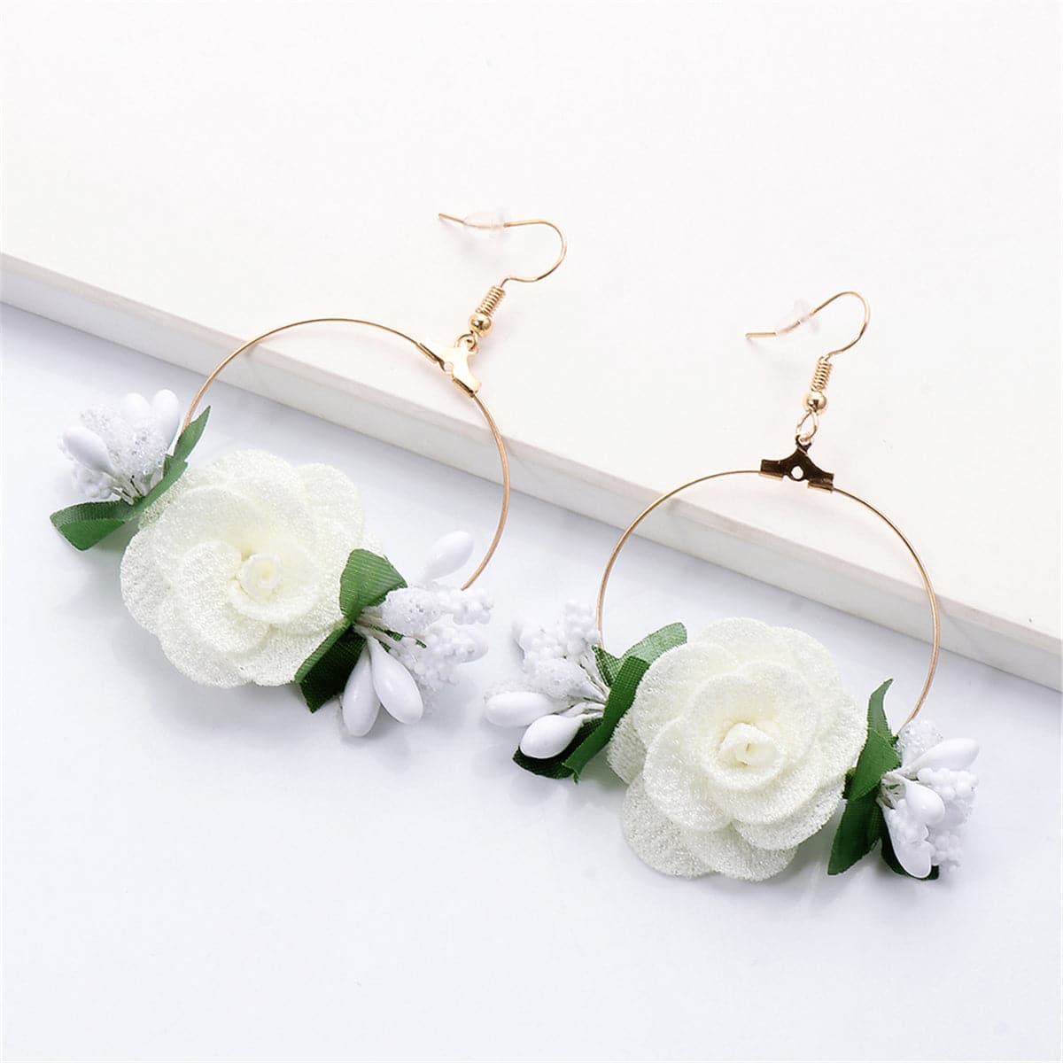 White Lace & Resin 18K Gold-Plated Rose Drop Earrings