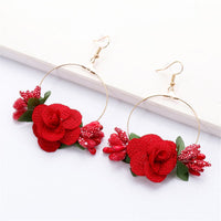 Red Lace & Goldtone Flower Drop Earrings