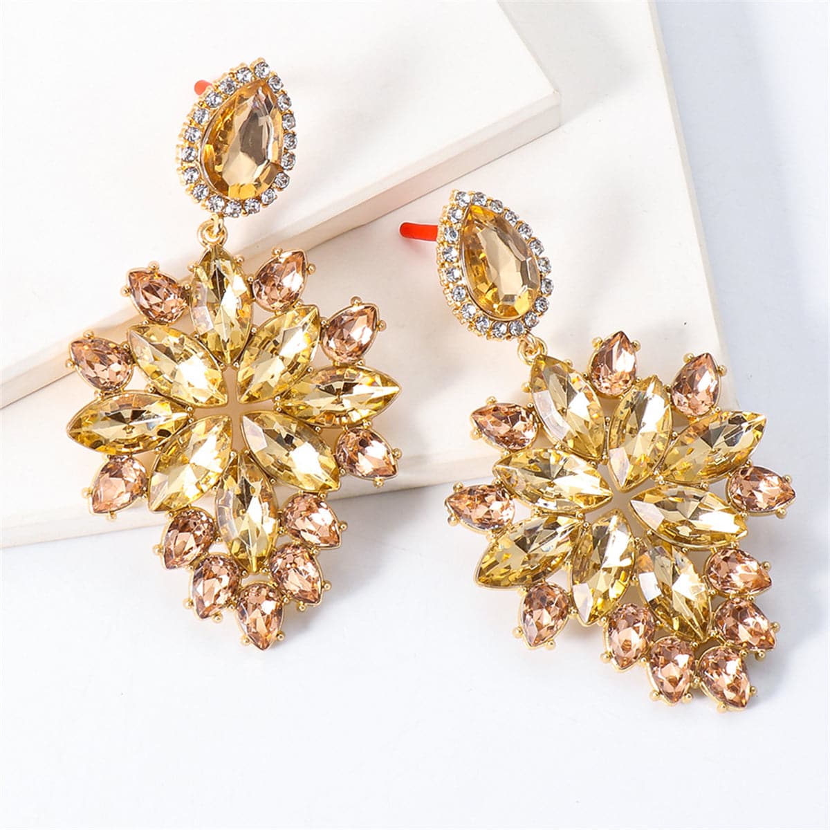 Champagne Crystal & Cubic Zirconia 18K Gold-Plated Marquise Chandelier Drop Earrings